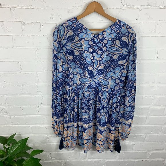 Some Days Lovin Floral Tunic Dress Blue Size XS - Picture 2 of 3